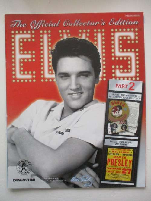 MINI ELVIS POSTER AND 3 COLLECTOR REPLICA ITEMS FROM ELVIS AND MAGAZINE