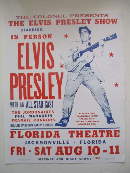 MINI ELVIS POSTER AND 3 COLLECTOR REPLICA ITEMS FROM ELVIS AND MAGAZINE