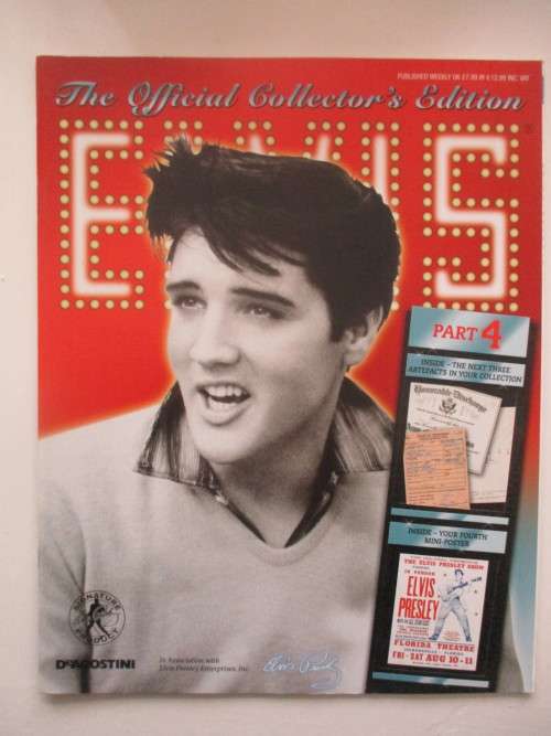 MINI ELVIS POSTER AND 3 COLLECTOR REPLICA ITEMS FROM ELVIS AND MAGAZINE