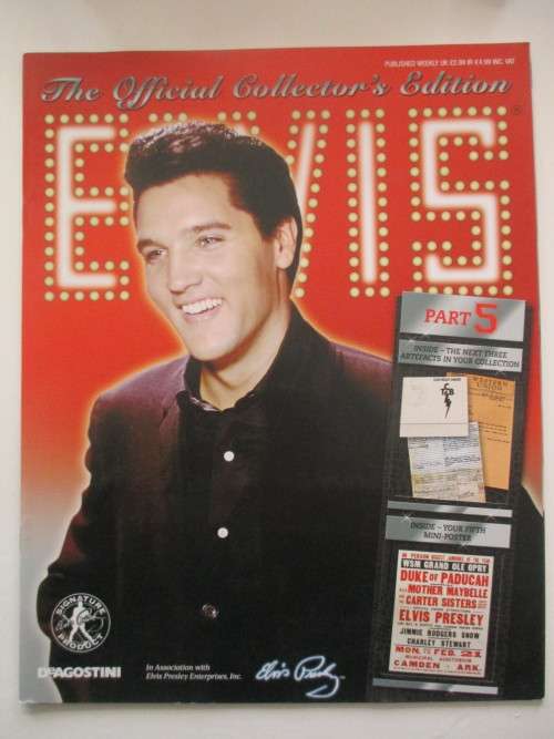 MINI ELVIS POSTER AND 3 COLLECTOR REPLICA ITEMS FROM ELVIS AND MAGAZINE