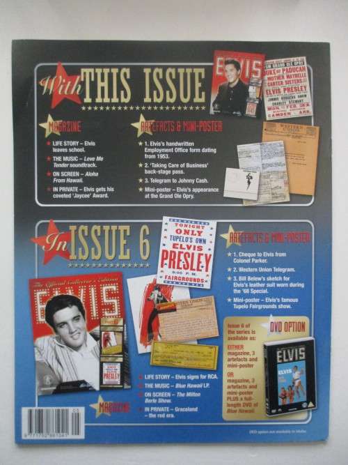 MINI ELVIS POSTER AND 3 COLLECTOR REPLICA ITEMS FROM ELVIS AND MAGAZINE