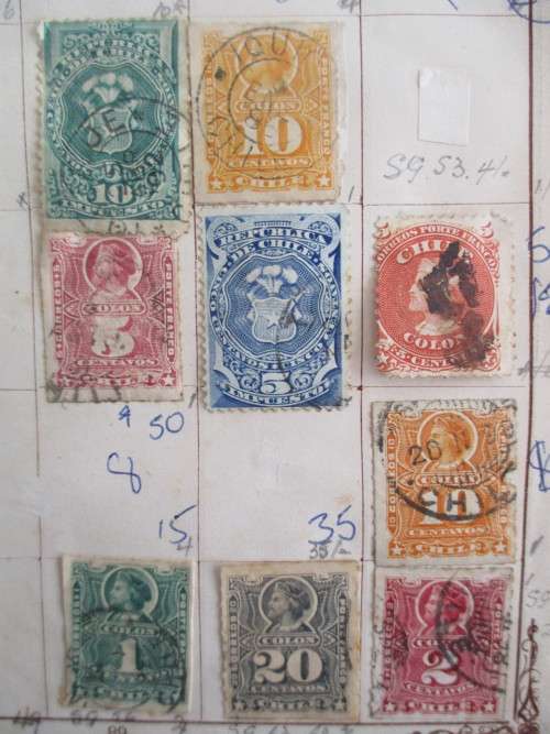 CHILE   -  LOT  OF  9 STAMPS  HINGED OLD STAMPS