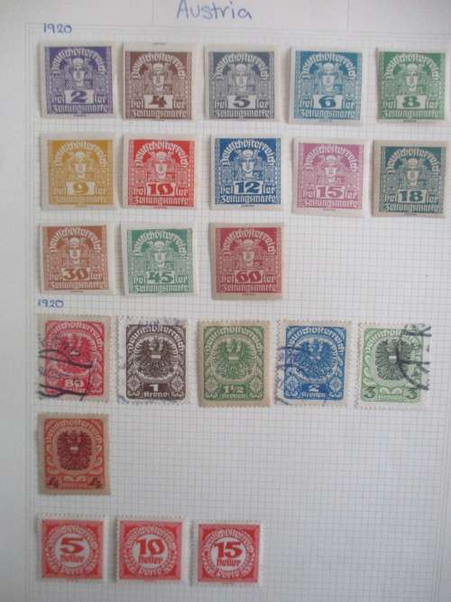 AUSTRIA LOT OF CREST AND MERCURY STAMPS MOUNTED MOST UNUSED