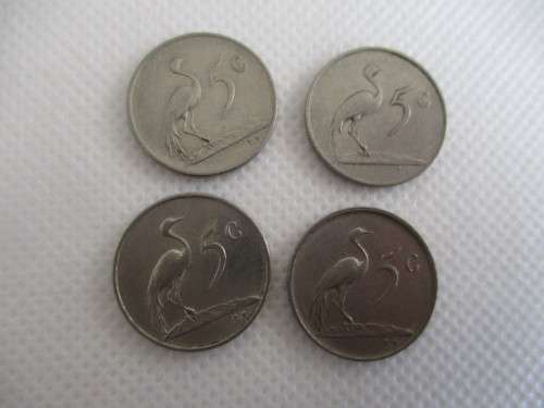 SOUTH AFRICA - LOT OF 4 - PRESIDENT 5c COINS -  1976 - 1979 - 1968 - 1982 (6)