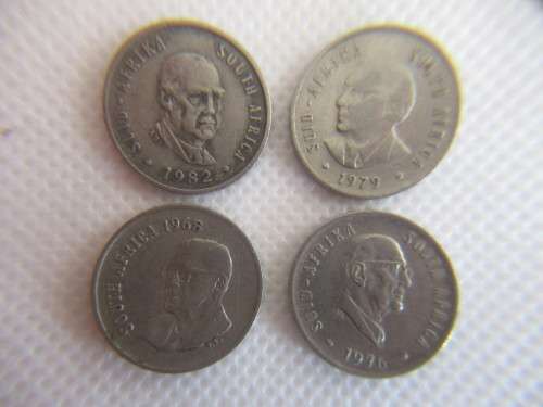 SOUTH AFRICA  - LOT OF 4 PRESIDENT 5c COINS - 1979 -1968 - 1976 - 1982 (4)