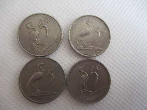 SOUTH AFRICA  - LOT OF 4 PRESIDENT 5c COINS - 1979 -1968 - 1976 - 1982 (4)