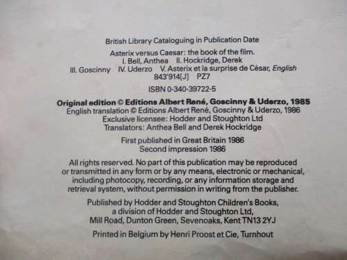 ASTERIX - VERSUS CAESAR THE BOOK OF THE FILM - HARD COVER - 1980`S
