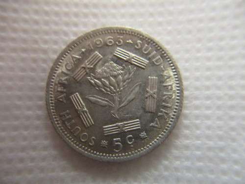 SOUTH AFRICA - 1963 5c COIN