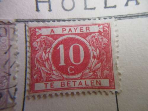 BELGIUM AND NETHERLANDS - 1916 CARMINE POSTAGE DUE AND 2 FREE REVENUE STAMPS