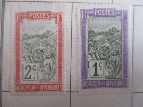 MADAGASCAR / FRENCH MADAGASCAR 1c AND 2c UNUSED MOUNTED STAMPS