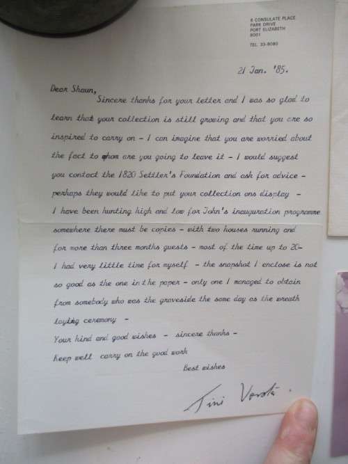 CORRESPONDENCE WITH MRS TINI VORSTER - PRESIDENT VORSTER WIFE