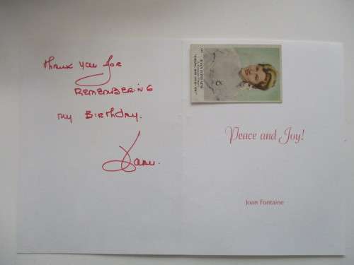 AUTOGRAPHED / SIGNED -  CARD AND CIGARETTE CARD JOAN  FONTAINE