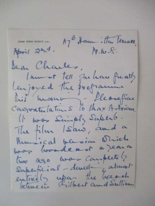 HANDWRITTEN LETTER FROM PIONEERING ACTRESS DAME ANNA NEAGLE RARE ITEM!!!