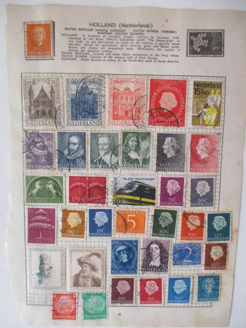 NETHERLANDS - PAGE OF USED MOUNTED STAMPS