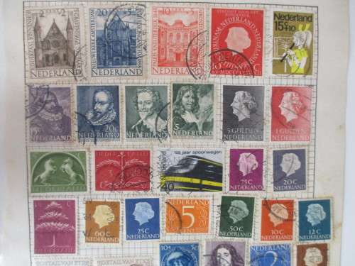 NETHERLANDS - PAGE OF USED MOUNTED STAMPS