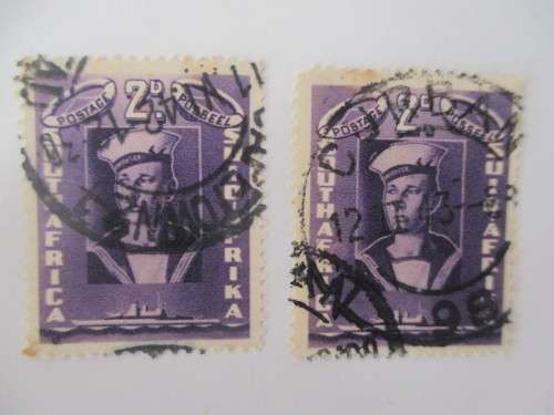 SOUTH AFRICA - SAILOR WAR EFFORT  2D STAMPS X 2  USED