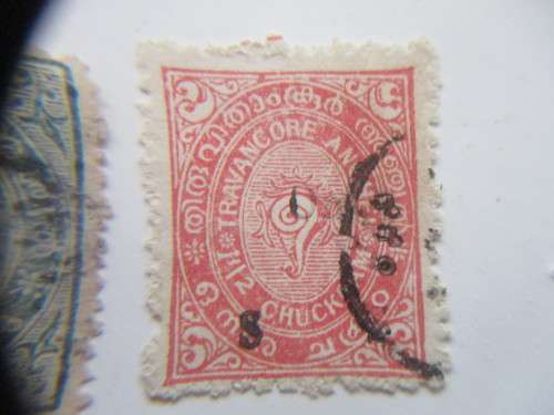 INDIA TRAVANCORE CONCH SELL OVER PRINTS PRE 1947 USED PREVIOUSLY MOUNTED
