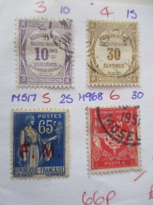 FRANCE - REVENUE AND PRINTED OVER FRENCH USED MOUNTED STAMPS