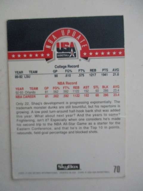 SKYBOX - USA BASKETBALL CARDS MAGIC ON - SHADULLE O NEAL