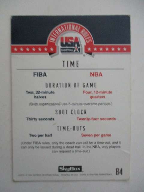 SKYBOX - USA BASKETBALL CARDS MAGIC ON - INTERNATIONAL RULES