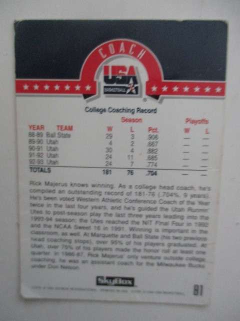 SKYBOX - USA BASKETBALL CARDS MAGIC ON - RICK MAJERUS