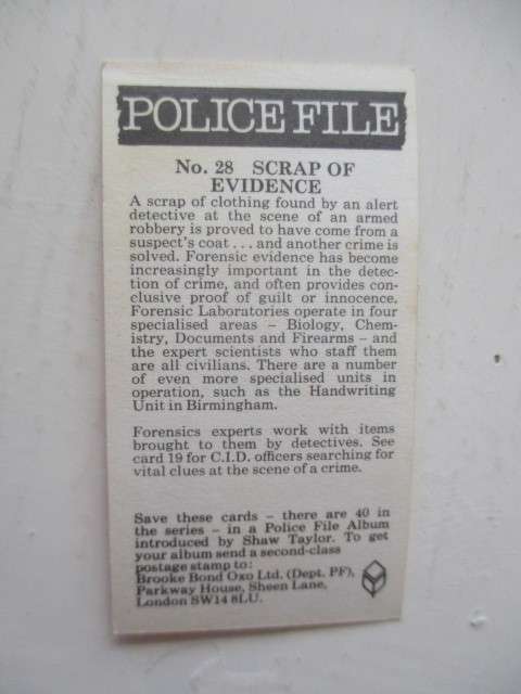 CIGARETTE CARDS / BROOKE BOND TEA CARDS - POLICE FILE - LOT OF 8 CARDS