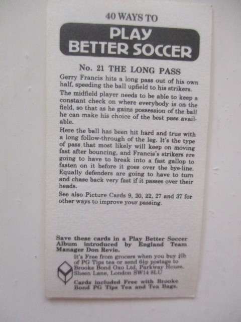 CIGARETTE CARDS -   BROOKE BOND TEA CARDS - PLAY BETTER SOCCER - LOT OF  8 CARDS