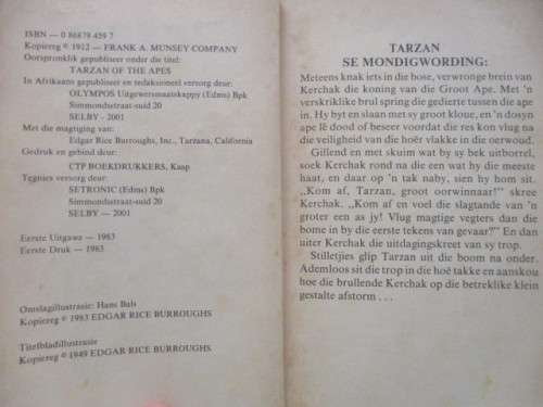 TARZAN VAN DIE APE  1983 PAPER BACK POSSIBLY FIRST ISSUE