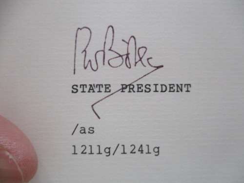 AUTOGRAPHED / SIGNED - LETTER FROM FORMER STATE PRESIDENT PW BOTHA - 1989 AND SIGNED ENVELOPE