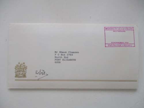 AUTOGRAPHED / SIGNED - LETTER FROM FORMER STATE PRESIDENT PW BOTHA - 1989 AND SIGNED ENVELOPE