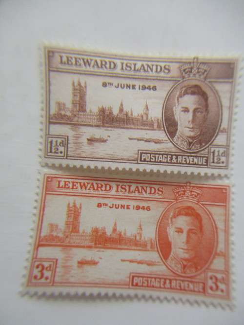 LEEWARD ISLANDS VICTORY SET 1946 UNUSED PREVIOUSLY MOUNTED STAMPS