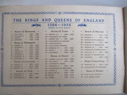 THE KINGS AND QUEENS OF ENGLAND - 1066-1935 PLAYER and SONS COMPLETE ALBUM WITH CARDS