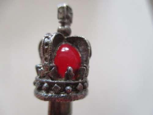 SILVER PLATED CORONATION TEASPOON WITH CROWN AND RED BEAD
