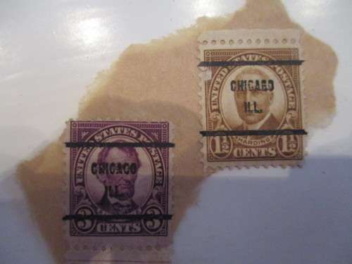 AMERICA - ABE LINCOLN AND HARDING PRINTED OVER CHICAGO ILL. STAMPS