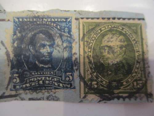 AMERICA  2 USED MOUNTED STAMPS 5c AND 15c STAMPS