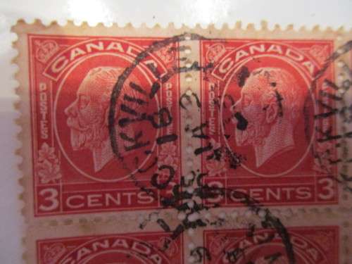CANADA BLOCK OF 10 KING GEORGE V  3 CENTS STAMPS USED