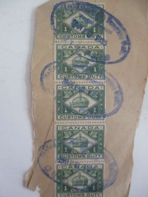 CANADA - BLOCK OF USED CUSTOMS DUTY STAMPS