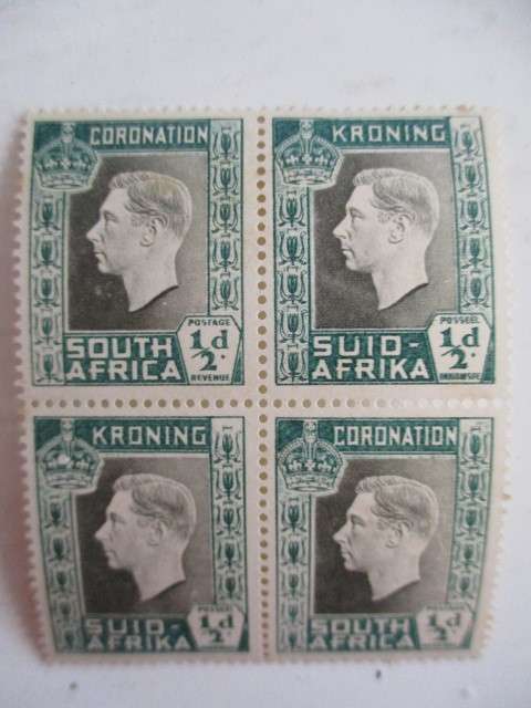 SOUTH AFRICA 3 BLOCKS OF MINT STAMPS - CORONATION OF KING GEORGE VI