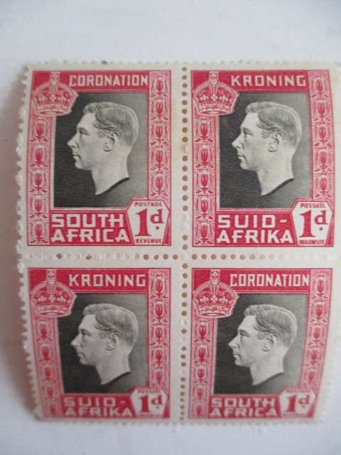 SOUTH AFRICA 3 BLOCKS OF MINT STAMPS - CORONATION OF KING GEORGE VI