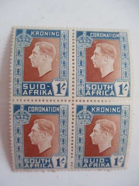 SOUTH AFRICA 3 BLOCKS OF MINT STAMPS - CORONATION OF KING GEORGE VI