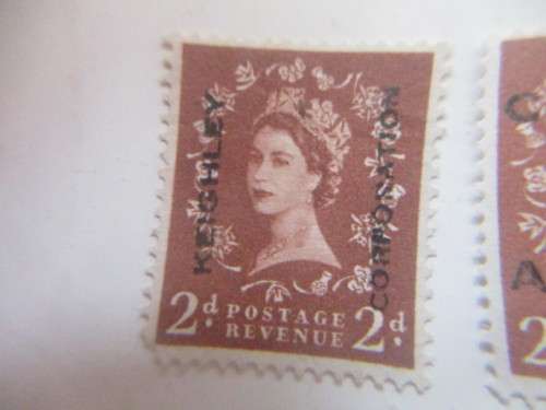 GREAT BRITAIN 2D DOMINATION QUEEN ELIZABETH PRINTED OVER  USED STAMPS  X 8