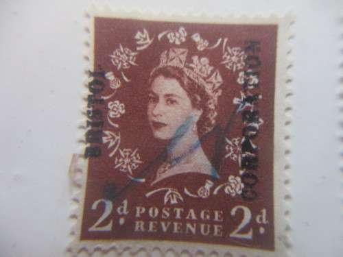 GREAT BRITAIN 2D DOMINATION QUEEN ELIZABETH PRINTED OVER  USED STAMPS  X 8