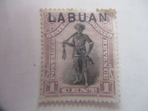 BORNEO 1897 NORTH BORNEO 1 CENT STAMP PRINTED OVER LABUAN USED