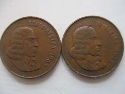 SOUTH AFRICA  TWO 2c COINS - JAN VAN RIEBEEK  ENG. 1965 - AFRIKAANS - 1966