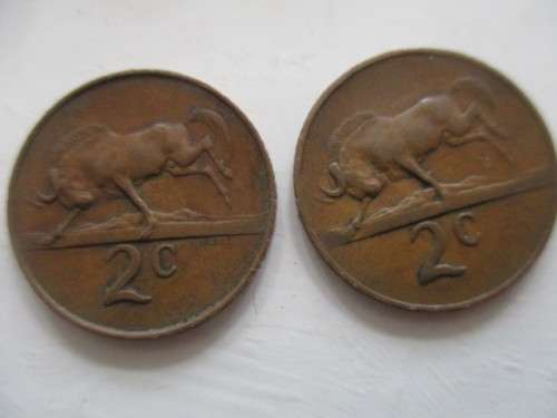 SOUTH AFRICA  TWO 2c COINS - JAN VAN RIEBEEK  ENG. 1965 - AFRIKAANS - 1966