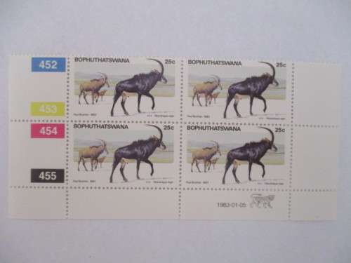 BOPHUTHATSWANA -  BLOCK OF MINT STAMPS PILANSBERG - 1983 - 25c SABLE ANTELOPE