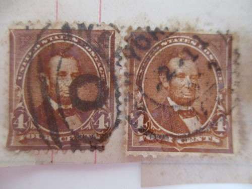 AMERICA - ABRAHAM LINCOLN  - 4D 2 USED MOUNTED STAMPS