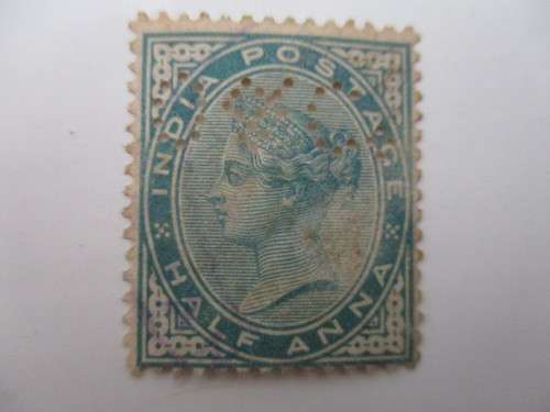 INDIA QUEEN VICTORIA HALF ANNA PAIR ONE PRINTED OVER USED