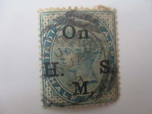 INDIA QUEEN VICTORIA HALF ANNA PAIR ONE PRINTED OVER USED