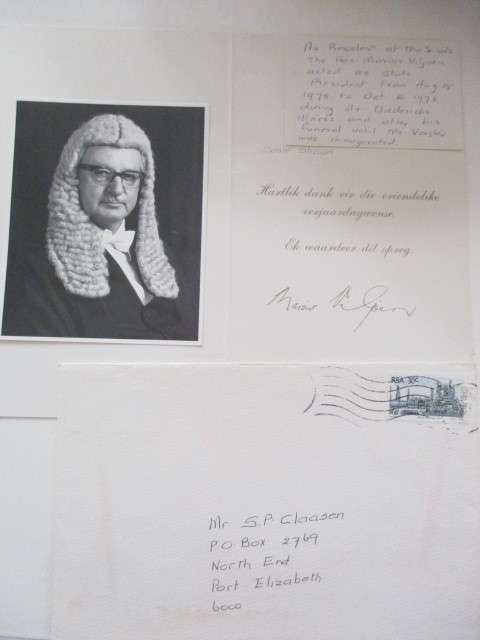 PRINTED CARD OF PRESIDENT OF THE SENATE ACTED AS PRESIDENT -  MARAIS VIJOEN